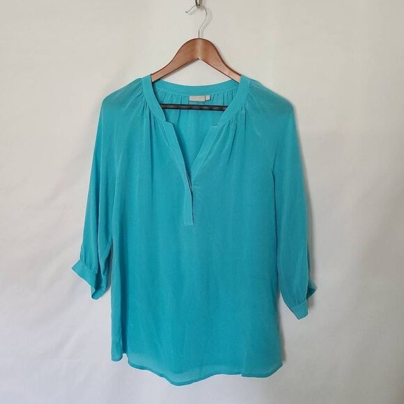 Ellie Kai Turquoise 100% Silk‎ Womens Blouse sz 10 - Picture 1 of 5